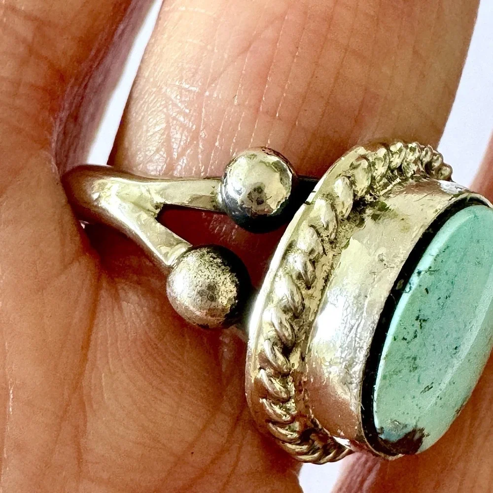 Navajo Turquoise Ring Blue Golden Hills Sz 7 Sterling Signed‎ Martinez Native